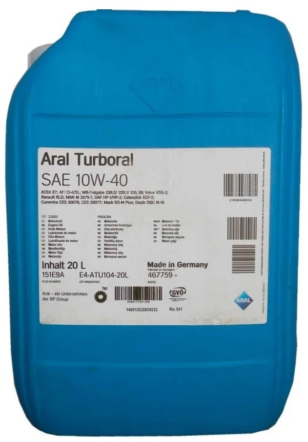 Моторное масло Aral Turboral 10W-40 20L