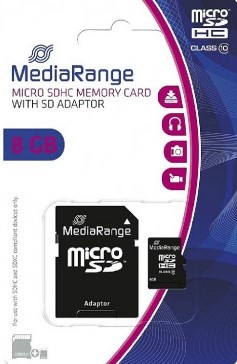 Карта памяти MediaRange microSDHC Class 10 + SD adapter 8Gb (MR957)