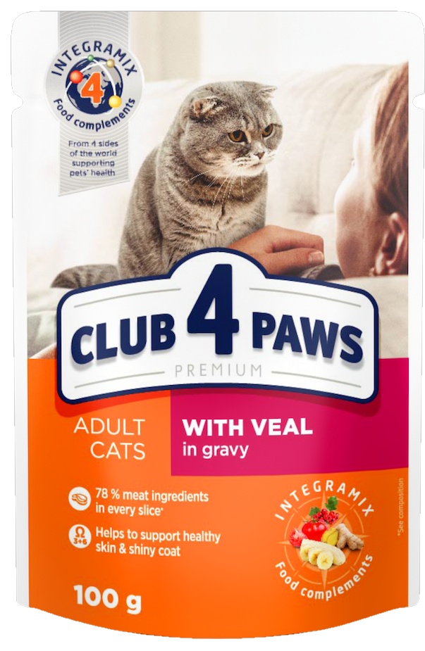 Влажный корм для кошек Клуб4лапы Adult Cats with Veal in Gravy 0.1kg 24pcs