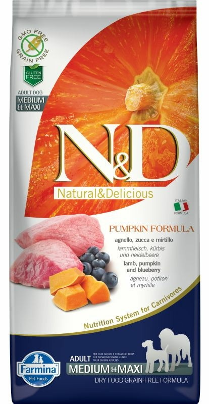 Hrană uscată pentru câini Farmina N&D Pumpkin Lamb & Blueberry Adult Medium & Maxi 12kg