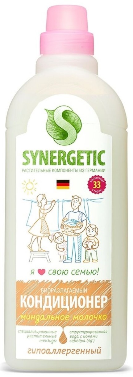 Кондиционер для стирки Synergetic Миндальное молочко 1л