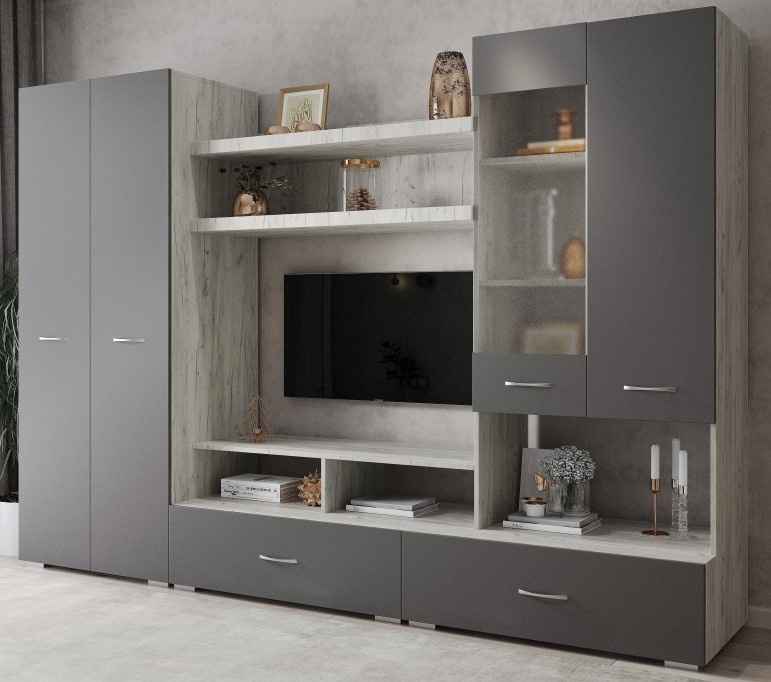 Living ML-Mobila ML-1 Var.1 2800 Stejar Сraft Alb/Antracit