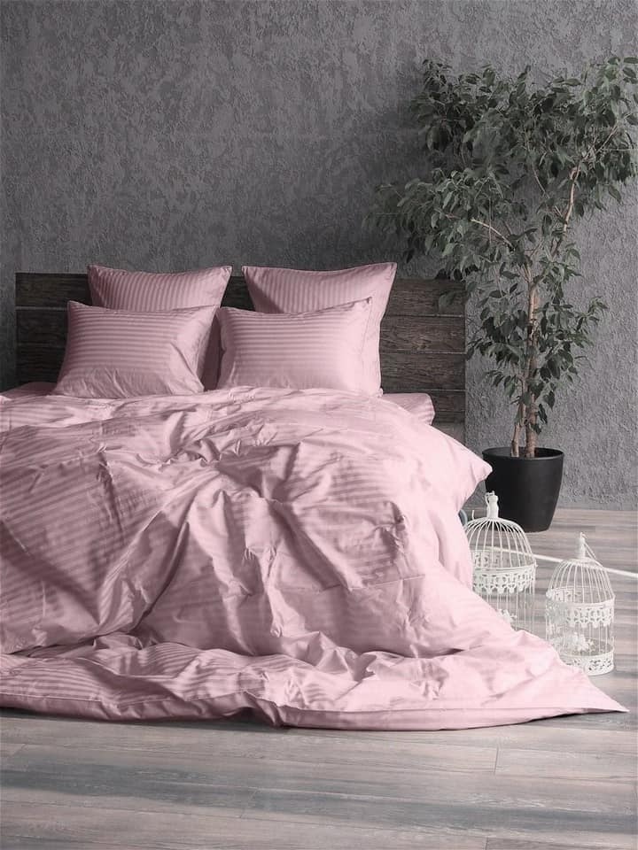 Постельное бельё Cottony Satin De Lux Stripe Pudra 2Euro (15061)