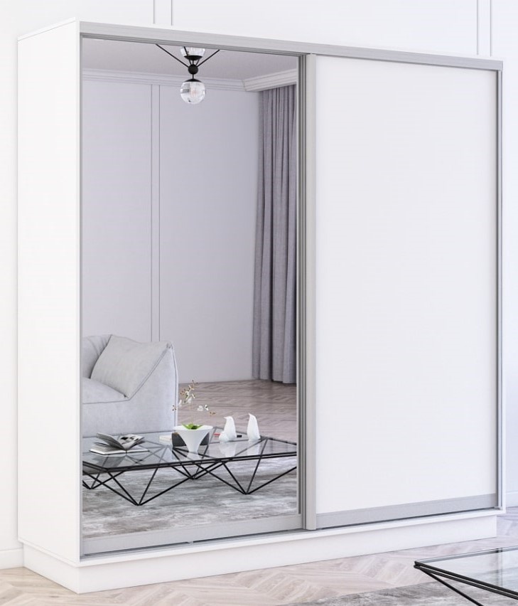 Dulap cu uşi glisante Mobildor-Lux Fox 190x220 (110 Alb) Uși una PAL/Una oglinda