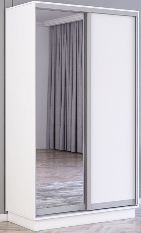 Dulap cu uşi glisante Mobildor-Lux Fox 100x220 (110 Alb) Uși una PAL/Una oglinda