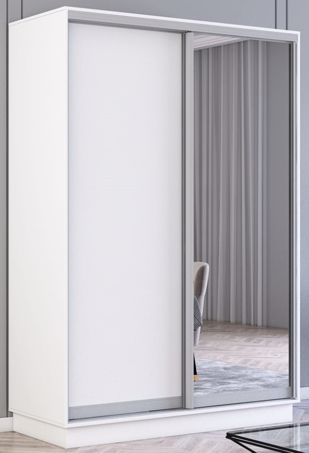 Dulap cu uşi glisante Mobildor-Lux Fox 150x220 (110 Alb) Uși una PAL/Una oglinda