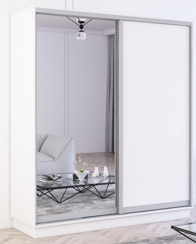 Dulap cu uşi glisante Mobildor-Lux Fox 180x220 (110 Alb) Uși una PAL/Una oglinda
