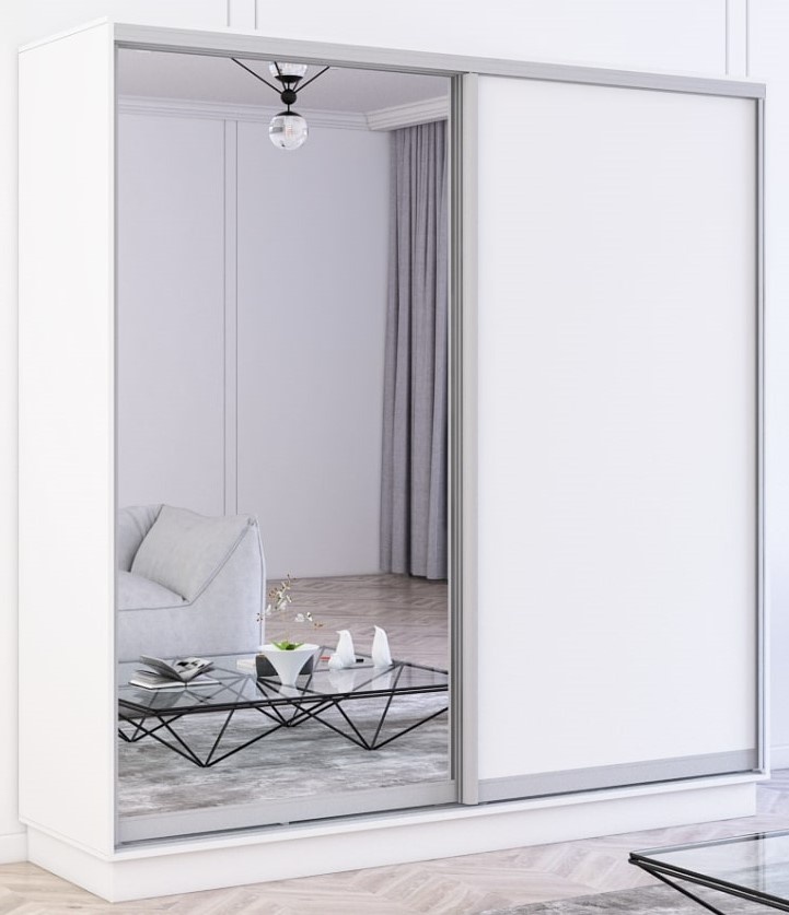 Dulap cu uşi glisante Mobildor-Lux Fox 210x220 (110 Alb) Uși una PAL/Una oglinda