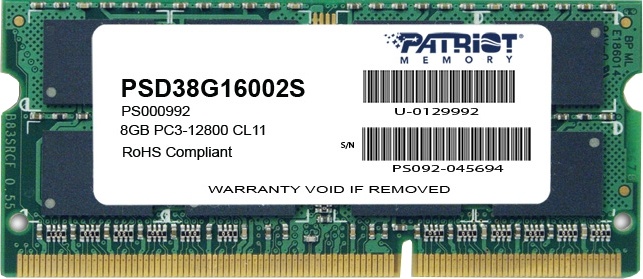 Оперативная память Patriot Signature Line 8Gb DDR3-1600MHz SODIMM (PSD38G16002S)