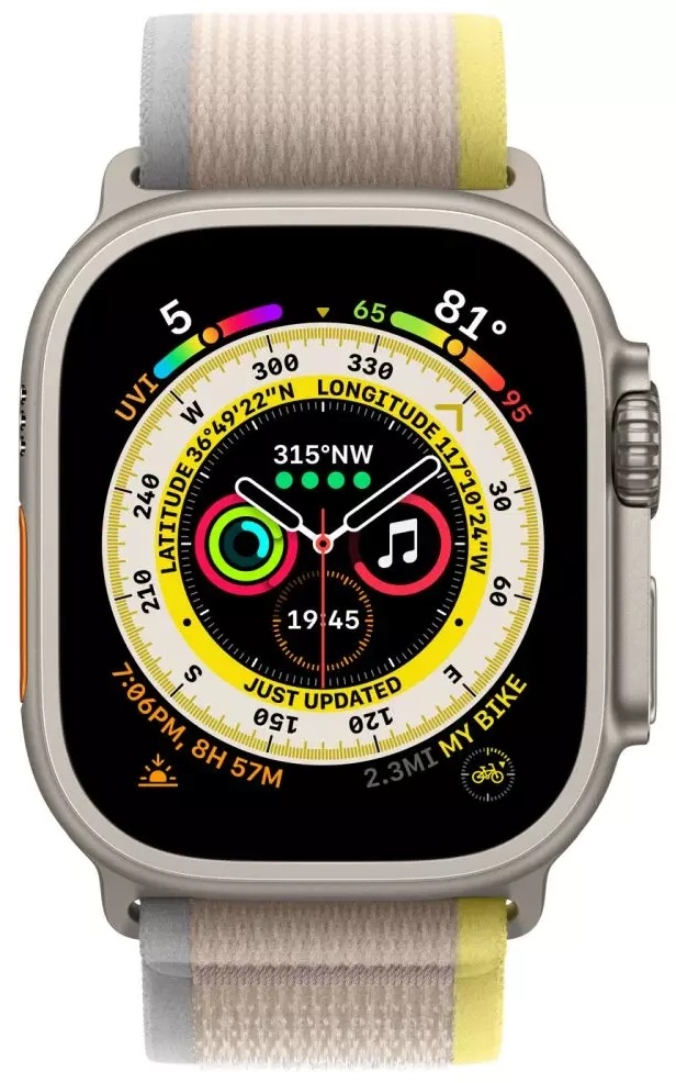 Smartwatch Apple Watch Ultra GPS + Cellular 49mm Titanium Case with Trail Loop S/M Yellow/Beige (MNHK3)