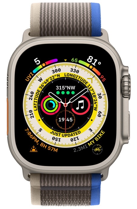 Smartwatch Apple Watch Ultra GPS + Cellular 49mm Titanium Case with Blue/Gray Trail Loop M/L (MQFV3)