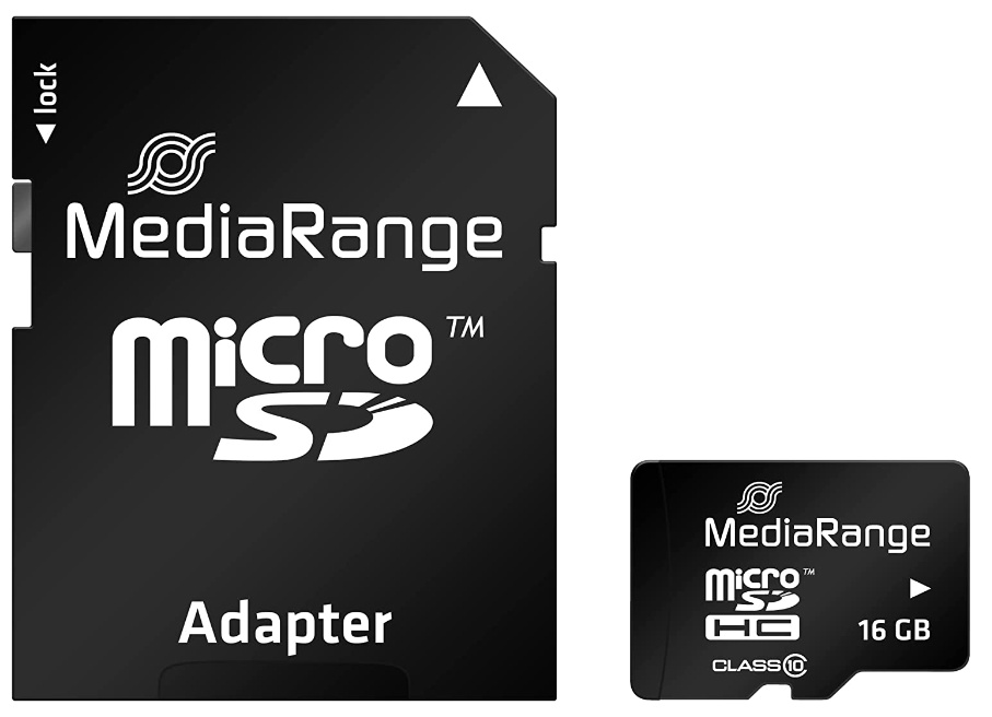 Карта памяти MediaRange microSDHC Class 10 + SD adapter 16Gb (MR958)