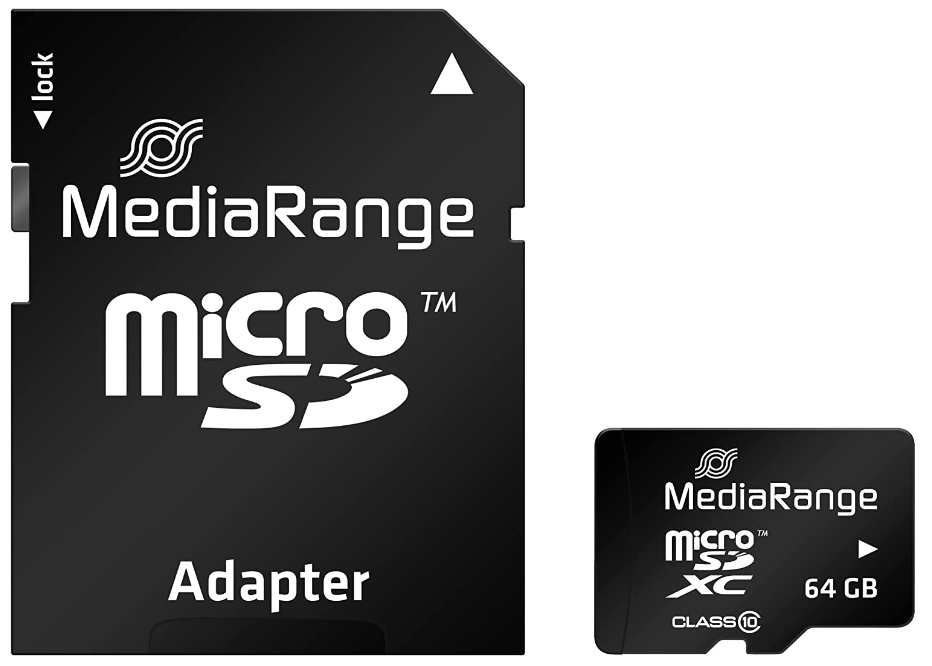 Карта памяти MediaRange microSDXC Class 10 + SD adapter 64Gb (MR955)