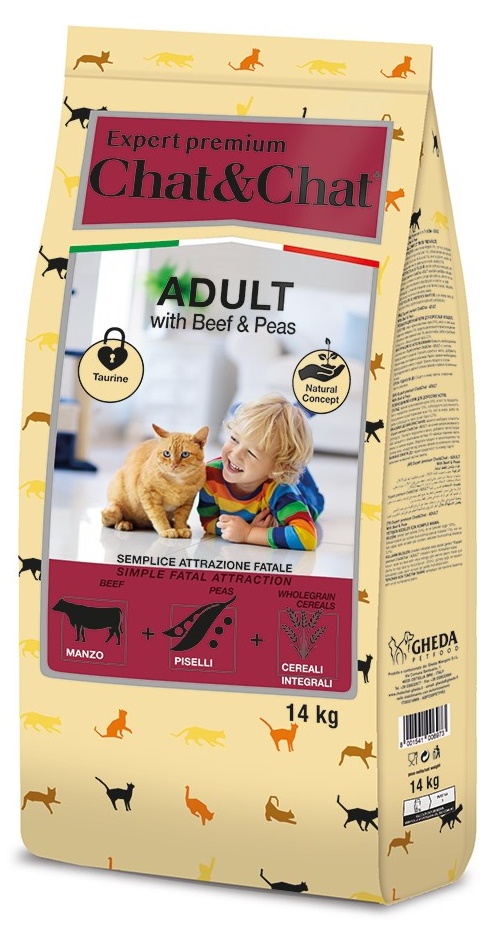 Hrană uscată pentru pisici Gheda Chat & Chat Adult Beef & Peas 14kg
