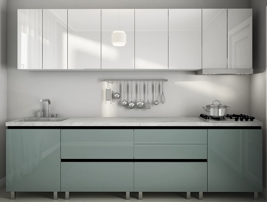 Кухонный гарнитур Bafimob Gola-4 Glass (High Gloss) 2.8m White/Grey/Green