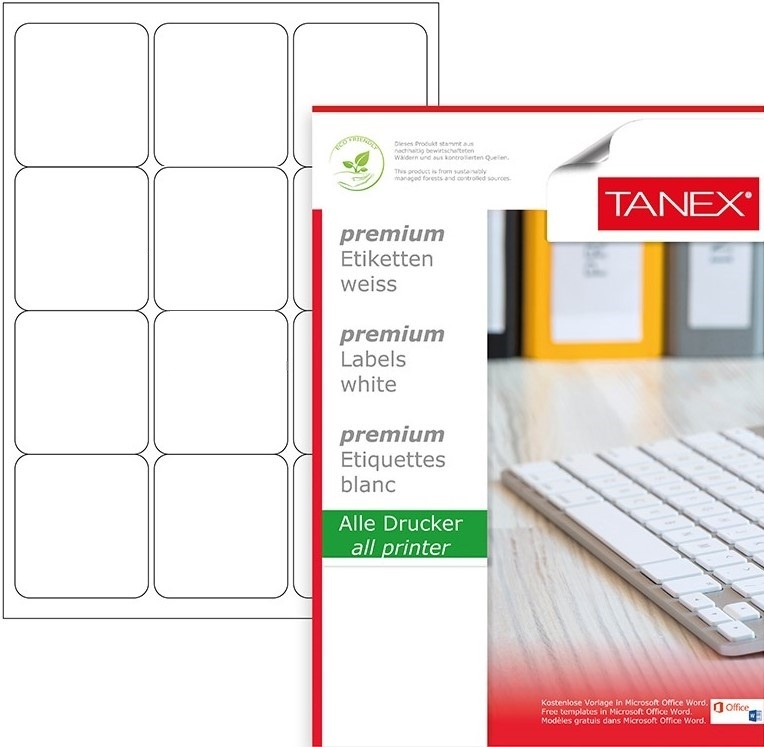 Самоклеящиеся этикетки для принтера Tanex A4/100p 12pcs (TN02012)