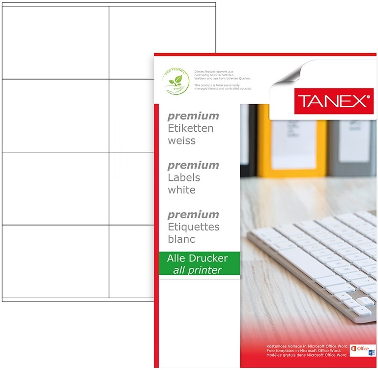 Etichete autoadezive pentru imprimantă Tanex A4/100p 8pcs (TN02374)