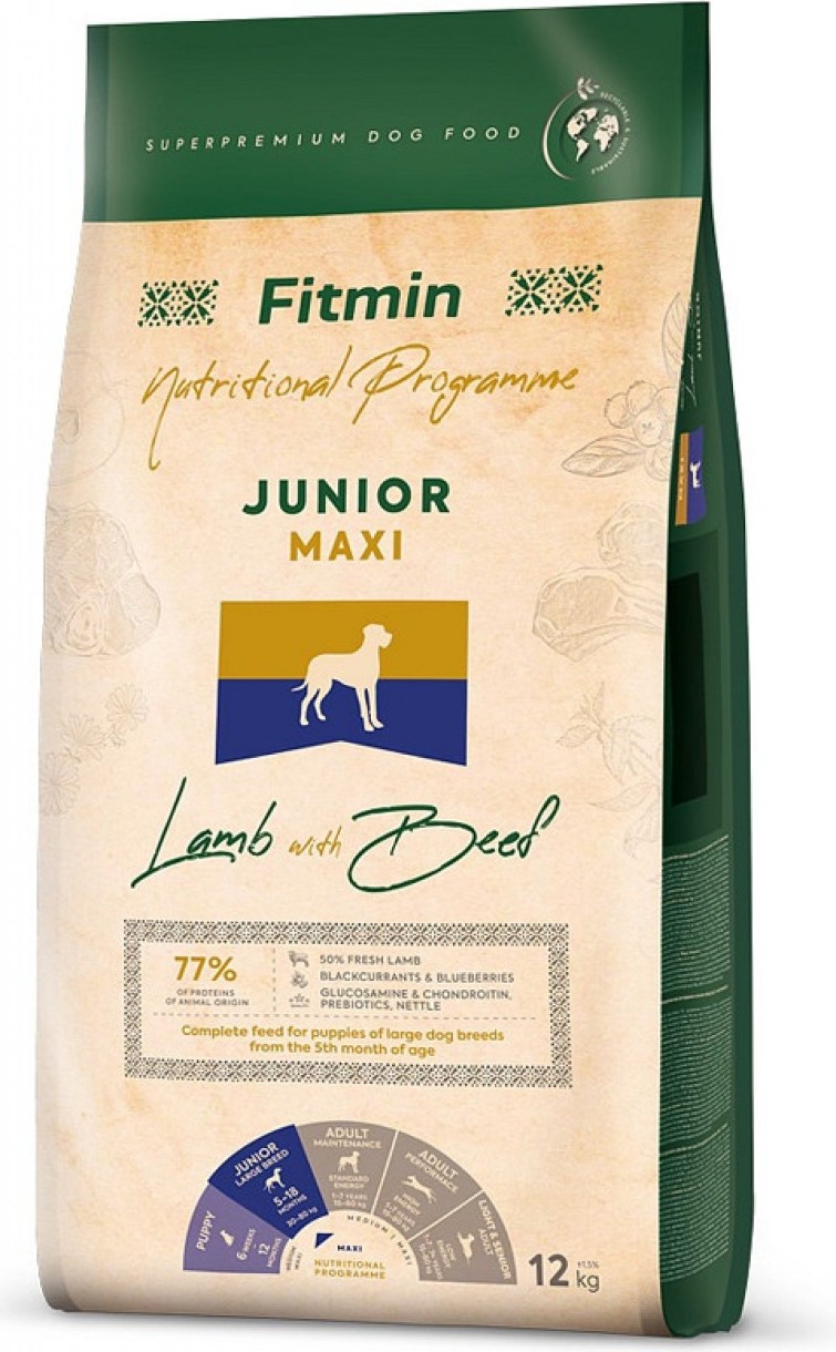Сухой корм для собак Fitmin Maxi Junior Lamb & Beef 12kg