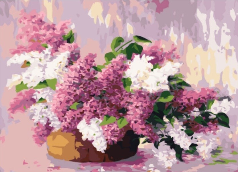 Pictura cu diamante după numere PRC Liliac pe fereastră 40x50 (07312)