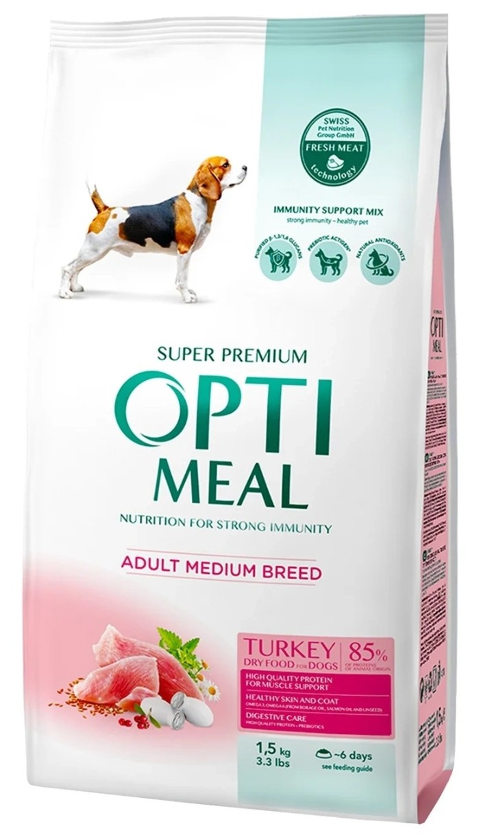 Hrană uscată pentru câini Optimeal Adult Medium Turkey 1.5kg