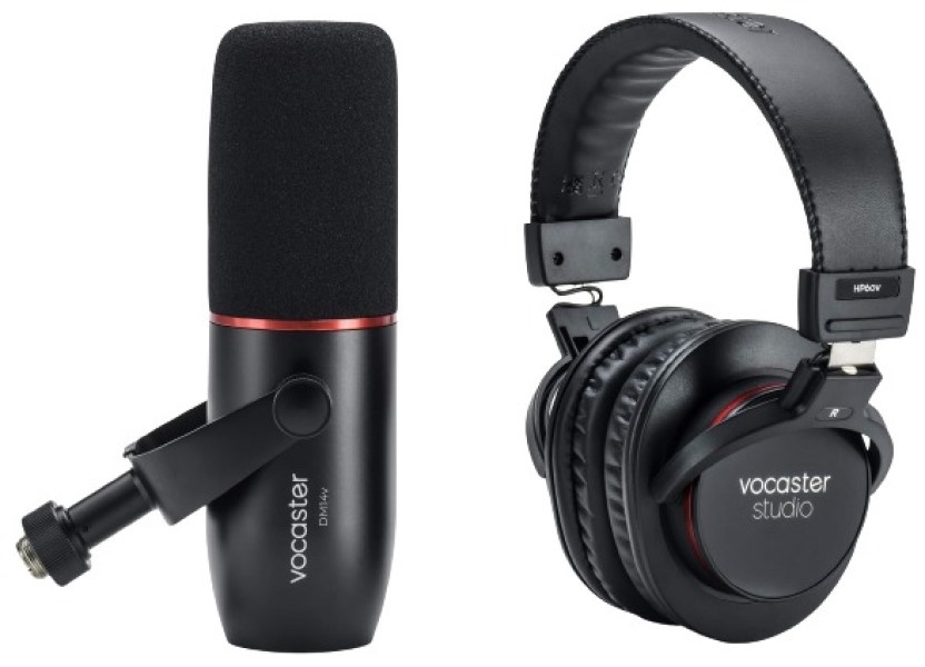 Microfon cardioid pentru podcasting cu căști Focusrite Vocaster Broadcast Kit (DM14v HP60v)