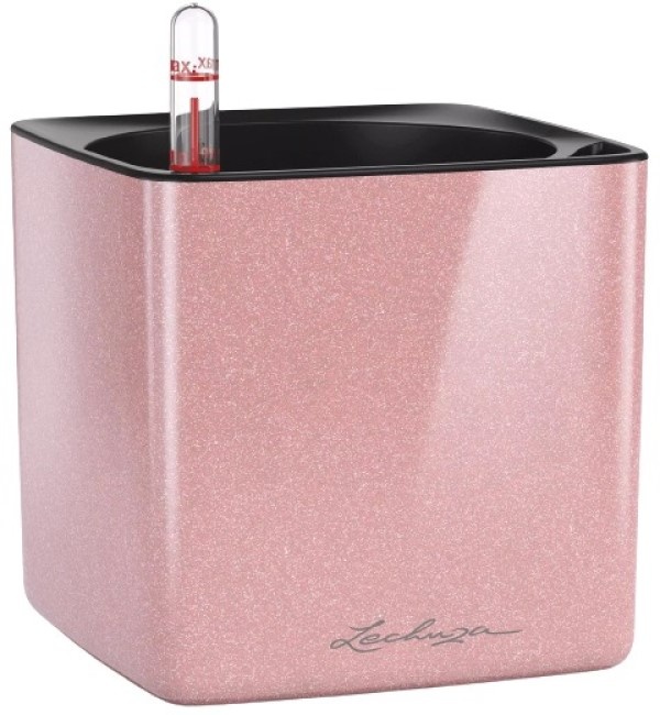 Ghiveci Lechuza Cube Glossy 14 Cashmere Cream Glitter