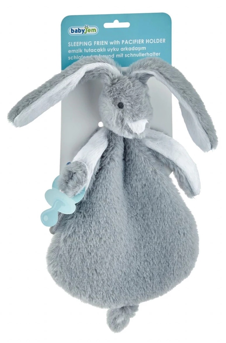 Soft toy with pacifier attachment system BabyJem Rabbit Grey (813)