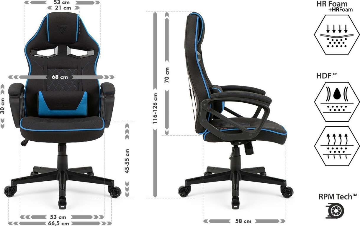 Scaun gaming Sense7 Knight Fabric Black and Blue