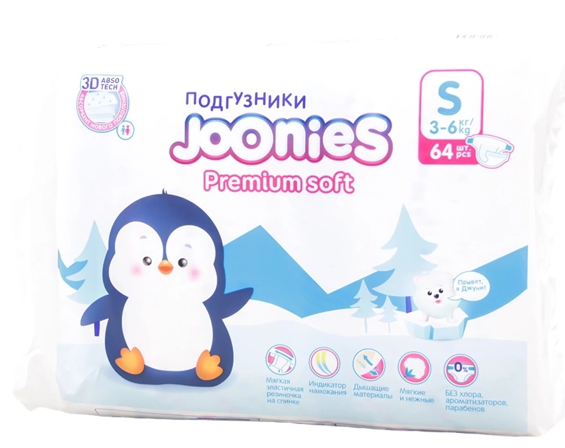 Подгузники Joonies Premium Soft S 64pcs