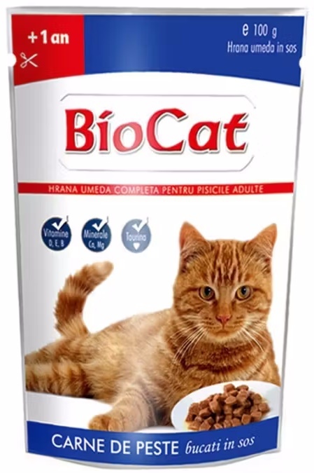 Hrană umedă pentru pisici BioCat Pește în Sos 0.1kg 24pcs