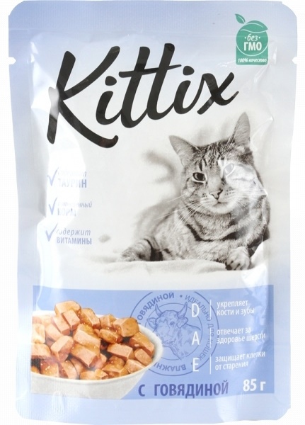 Влажный корм для кошек Kittix Adult Cats Beef 0.085kg 24pcs