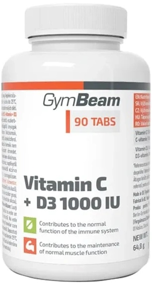 Vitamine GymBeam Vitamin C + D3 1000 IU 90pcs