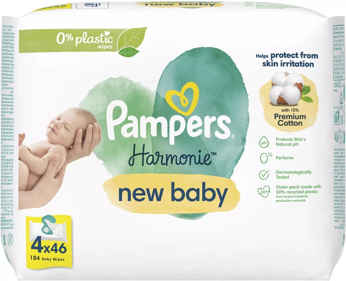 Детские влажные салфетки Pampers Harmonie New Baby 4x46pcs