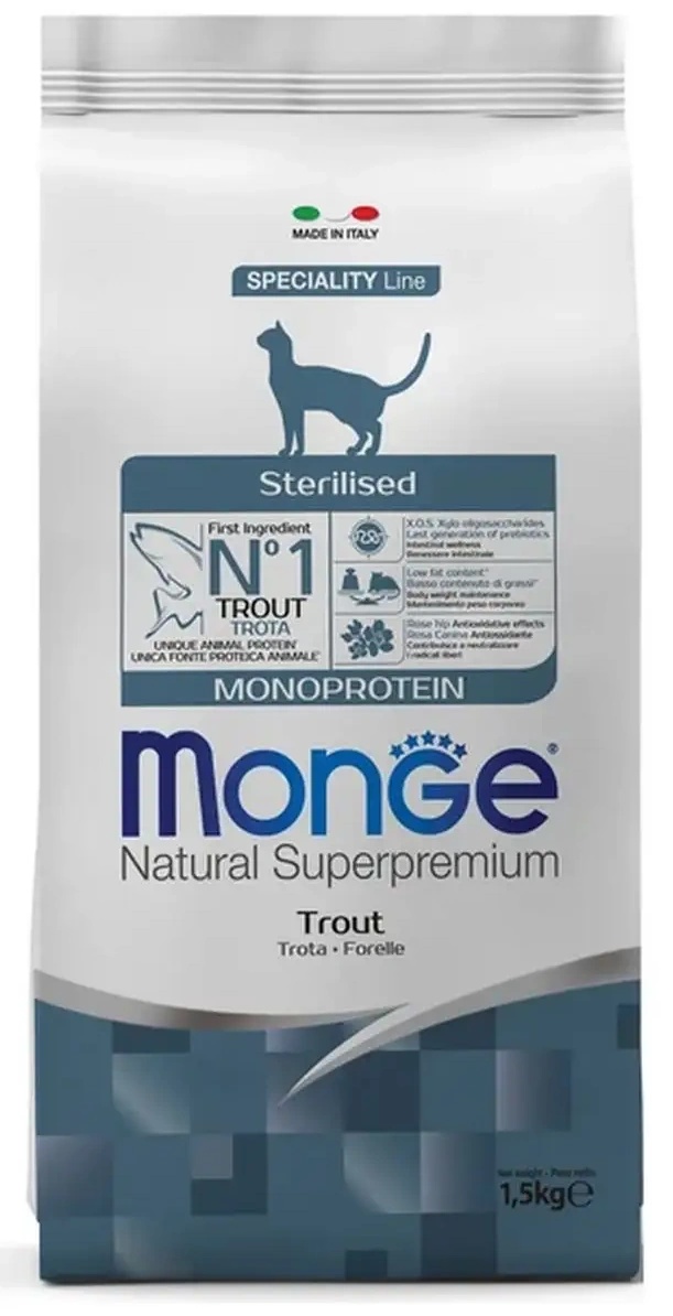 Сухой корм для кошек Monge Superpremium Sterilised Monoprotein Trota 1.5kg