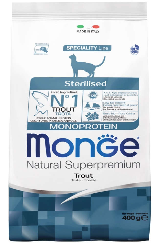 Сухой корм для кошек Monge Superpremium Sterilised Monoprotein Trota 400g