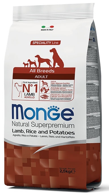 Сухой корм для собак Monge Superpremium All Breeds Adult Agnello/Riso/Patate 2.5kg