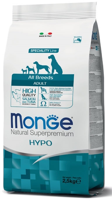 Сухой корм для собак Monge Superpremium All Breeds Adult Hypo Salmone e Tonno 2.5kg