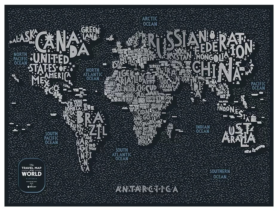 Harta lumii 1DEA.me Travel Map Letters World (13042)
