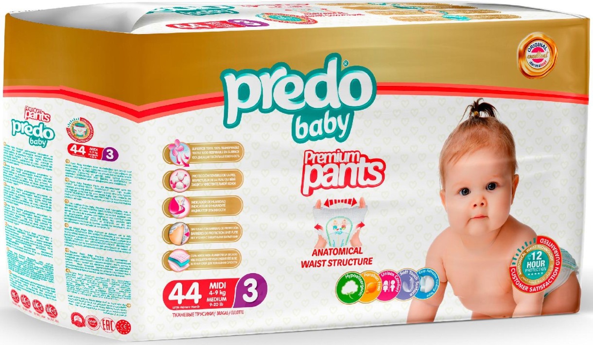 Подгузники-трусики Predo Midi 4-9kg 3/44pcs