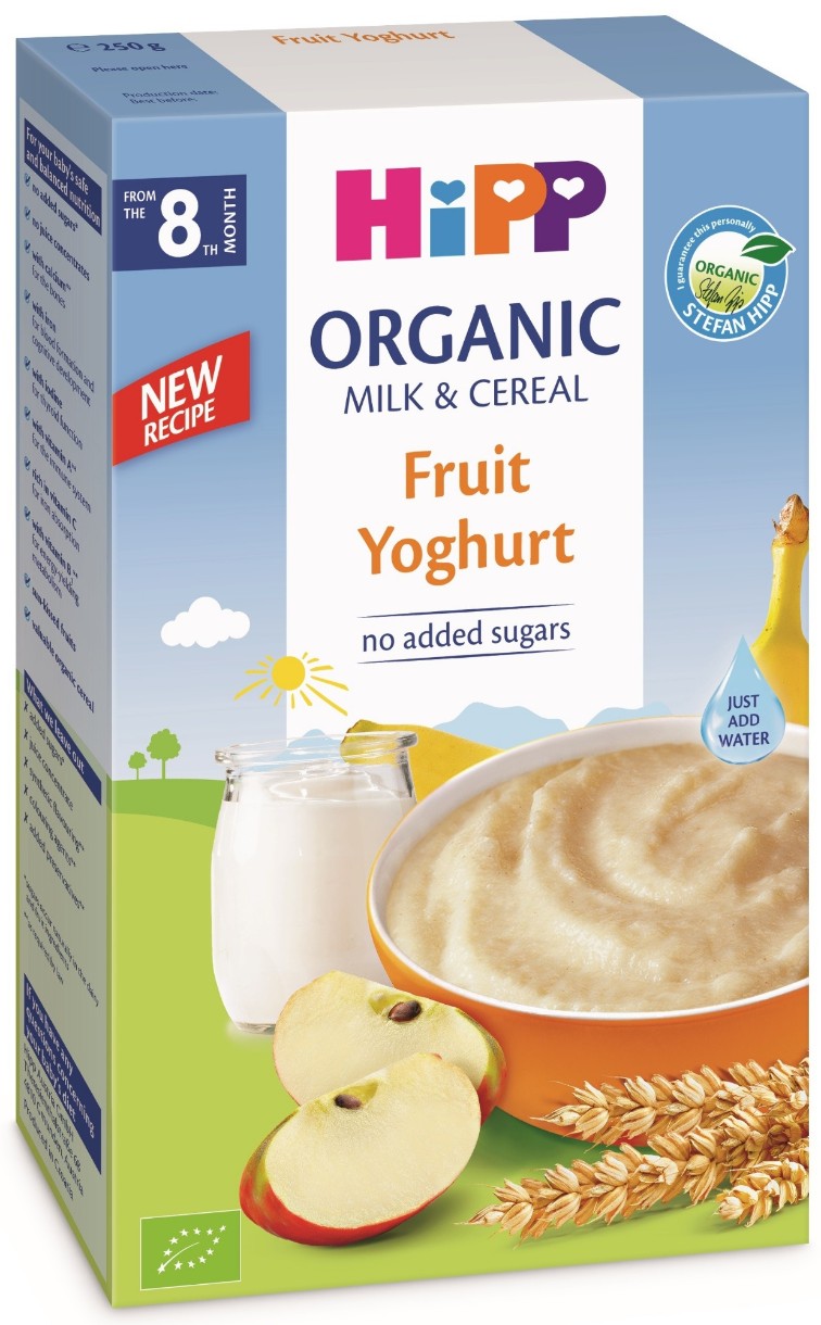 Terci din orez si griu cu lapte HiPP Milk & Cereal Fruit Yoghurt 250g