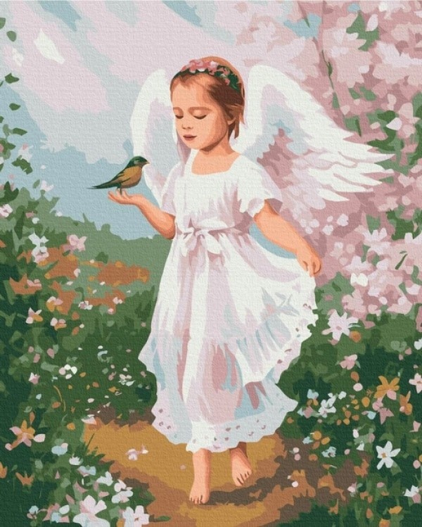 Tablou pe numere Brushme Маленький ангел с птичкой (BS53707)