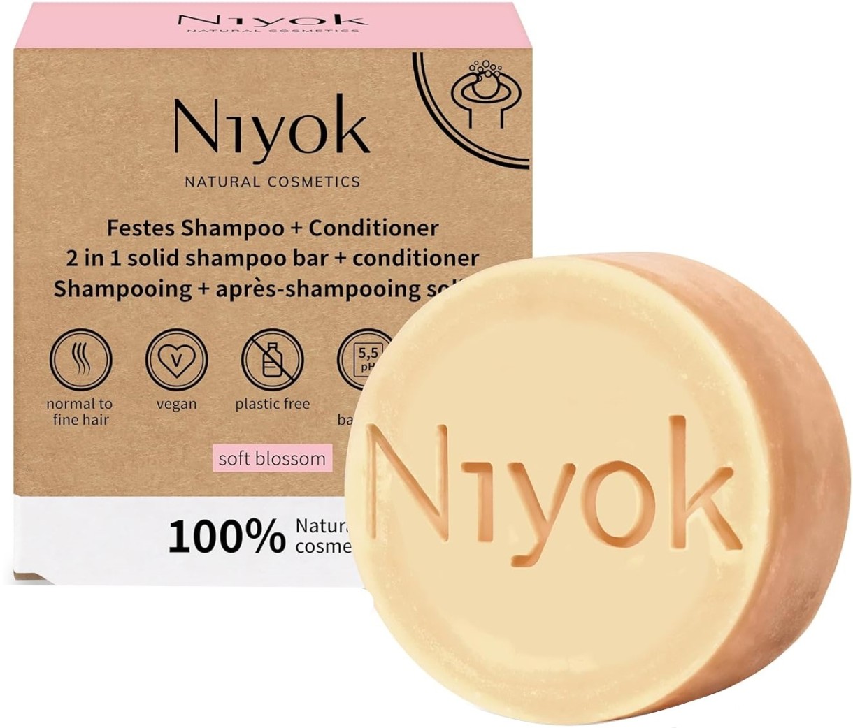 Шампунь для волос Niyok 2in1 Solid Shampoo+Conditioner Soft Blossom 80g