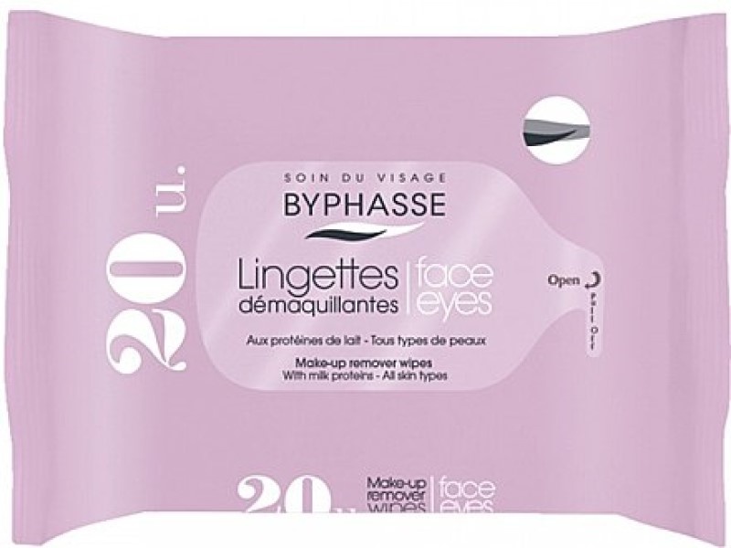 Салфетки для снятия макияжа Byphasse Make-Up Remover Wipes Milk Proteins 20pcs