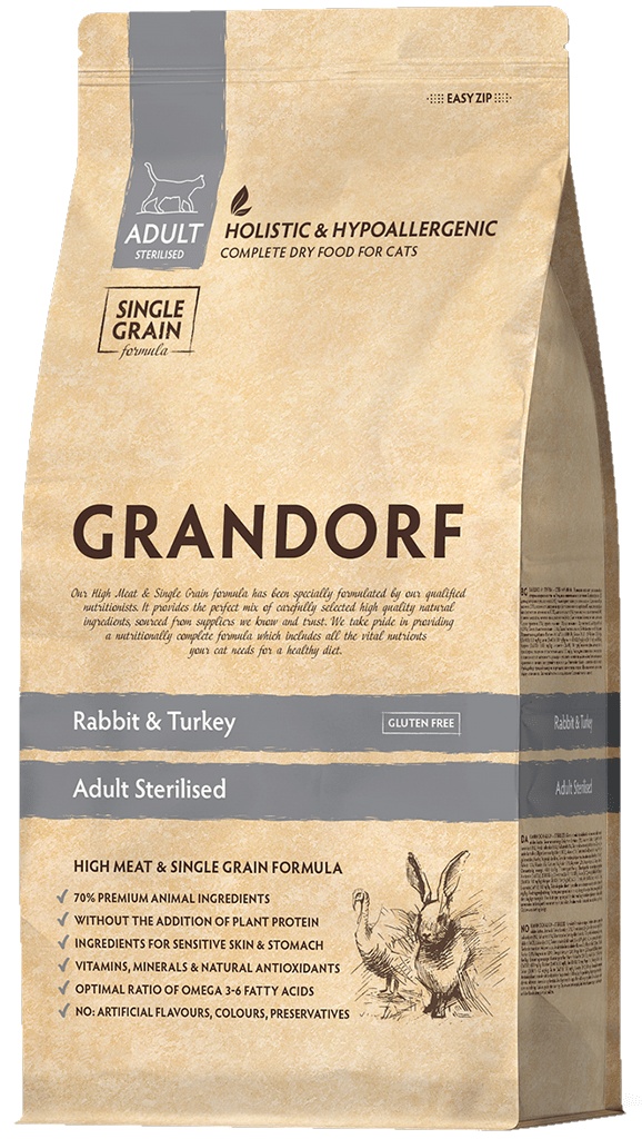 Сухой корм для кошек Grandorf Adult Sterilised Rabbit & Turkey 2kg