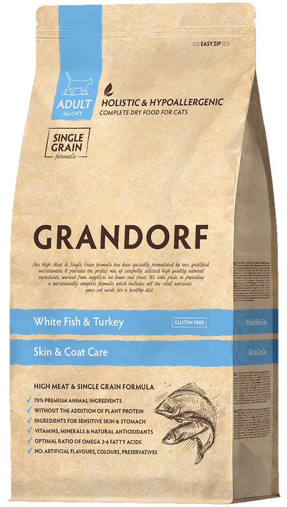 Сухой корм для кошек Grandorf Skin & Coat Care White Fish & Turkey 2kg