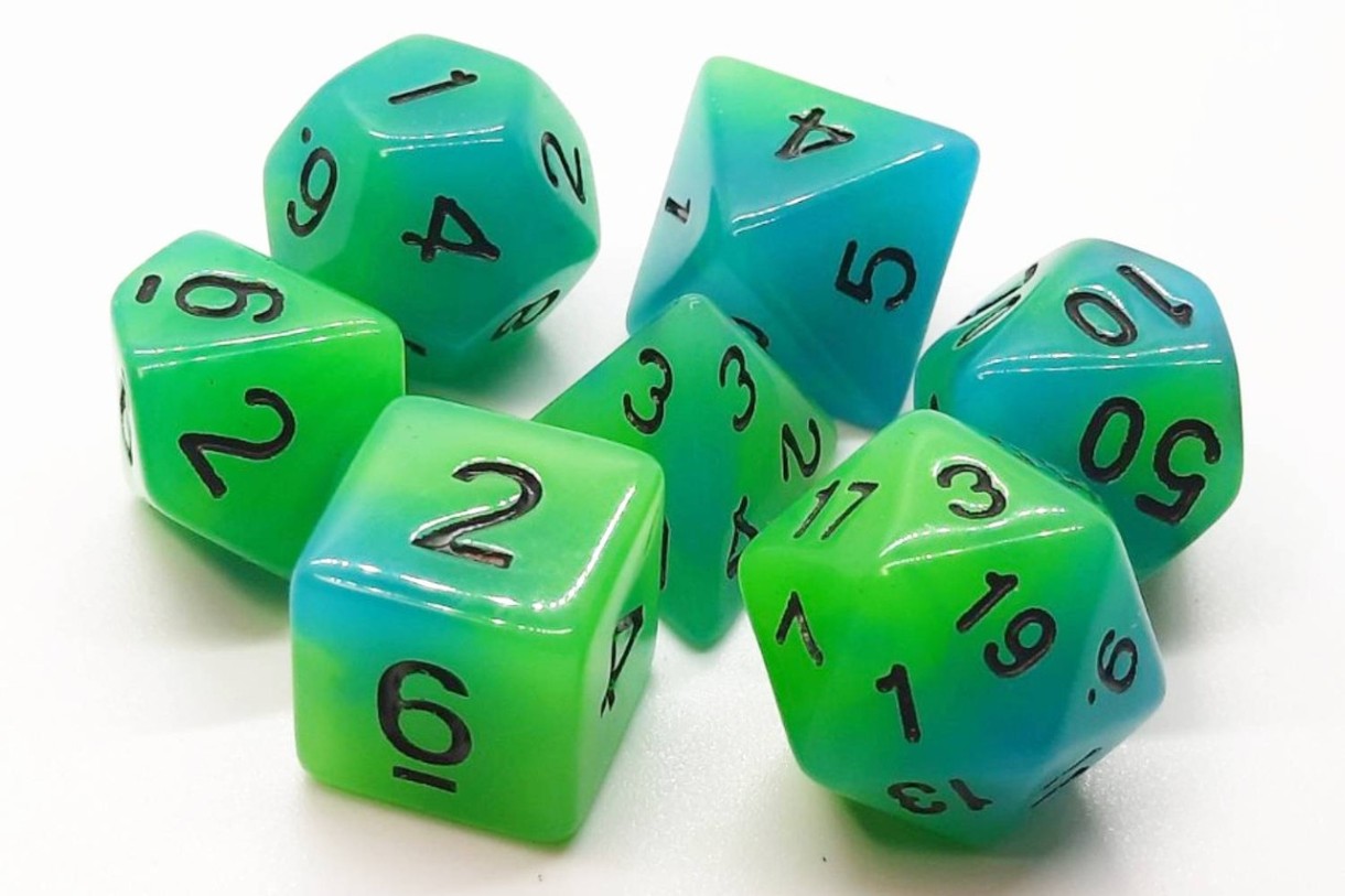 Набор кубиков Games 7 Days Double Color Glow in the dark 7 Dice Set - Green-Blue (g7dglowdc02)