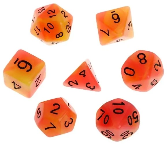 Набор кубиков Games 7 Days Double Color Glow in the dark 7 Dice Set - Red-Orange (g7dglowdc03)