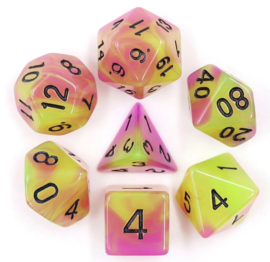 Набор кубиков Games 7 Days Double Color Glow in the dark 7 Dice Set - Yellow-Pink (g7dglowdc04)