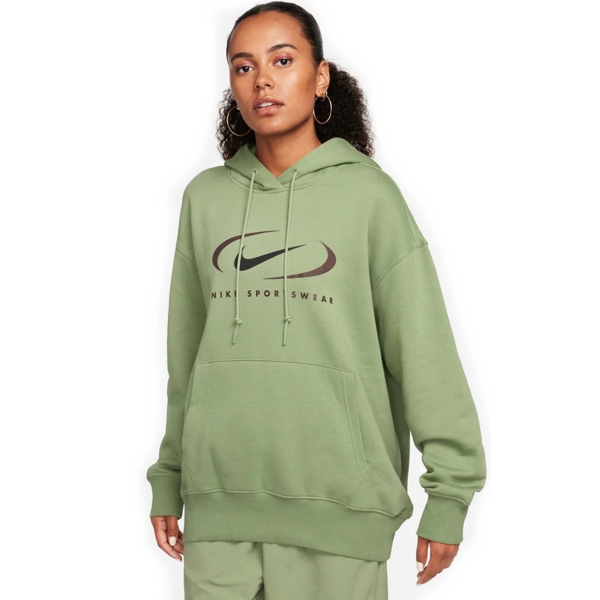 Hanorac damă Nike W Nsw Flc Os Po Hdy Swsh Oil Green, s.XL