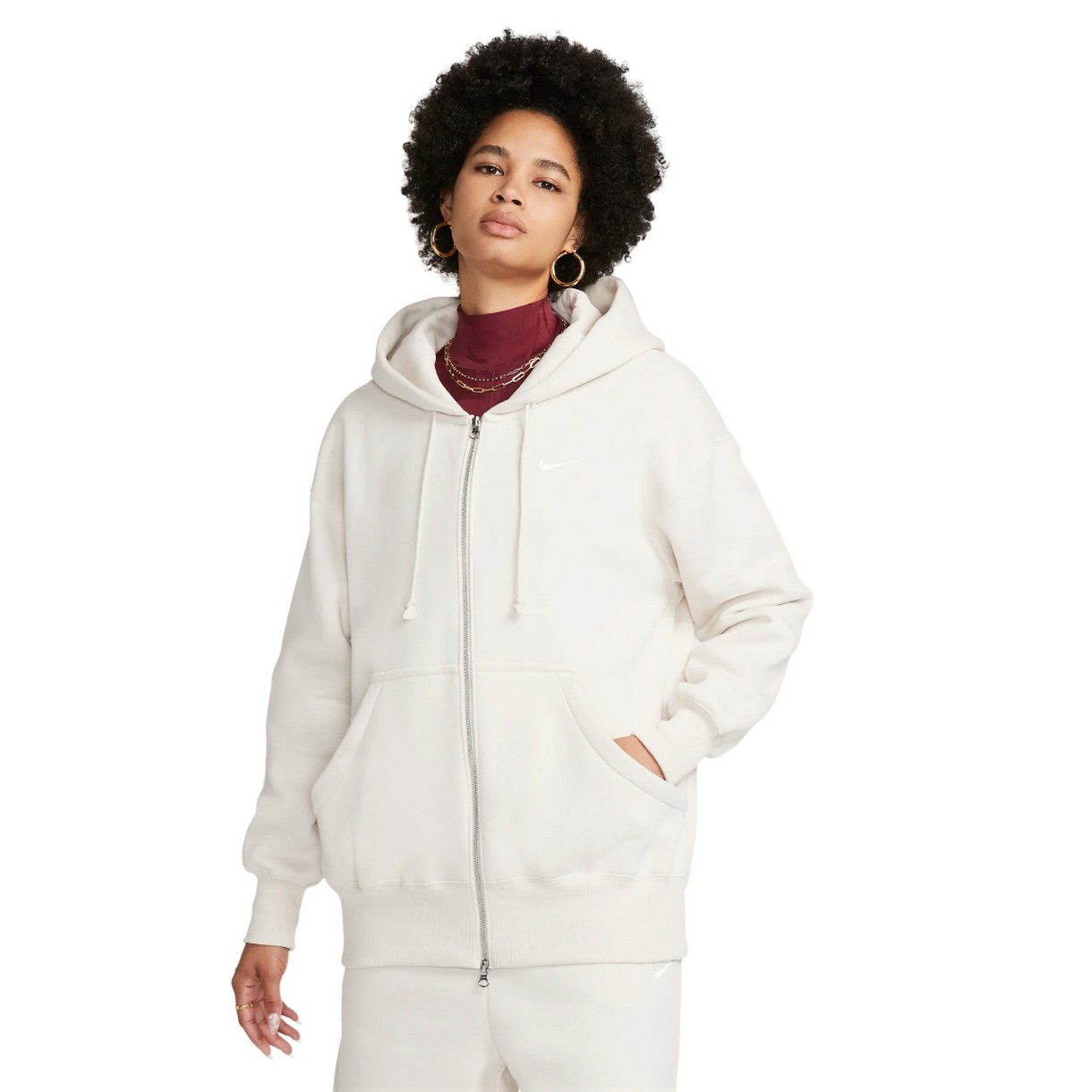 Hanorac damă Nike W Nsw Style Flc Fz Hoodie Os Light Orewood Brown/Sail, s.M
